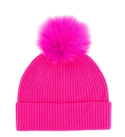 L25 Ribbed Cashmere W/fox Pom Hat
